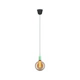 Pendant lamp with brown glass globe and mint green socket, modern LED light bulb fixture