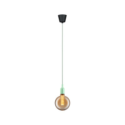 Hängelampe mit brauner Glaskugel und mintgrünem Fassungsteil, moderner LED-Leuchtmittel-Lampe