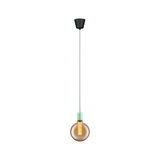 Pendant lamp with brown glass globe and mint green socket, modern LED light bulb fixture