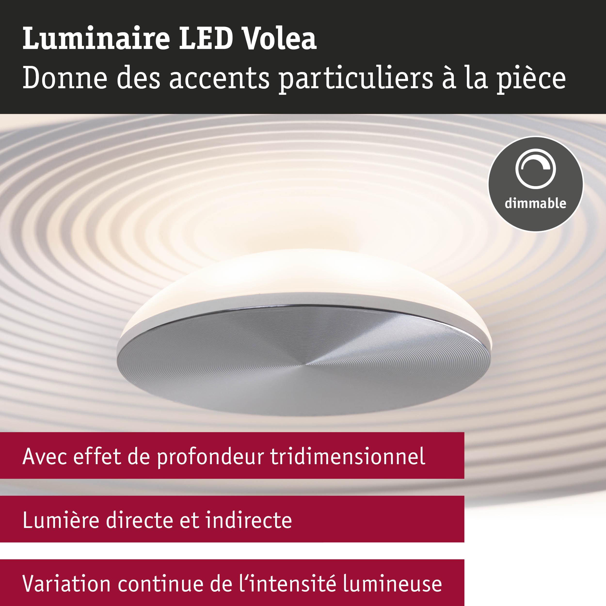 Luminaire LED Volea avec intensité lumineuse variable et effet de profondeur 3D en blanc et métal