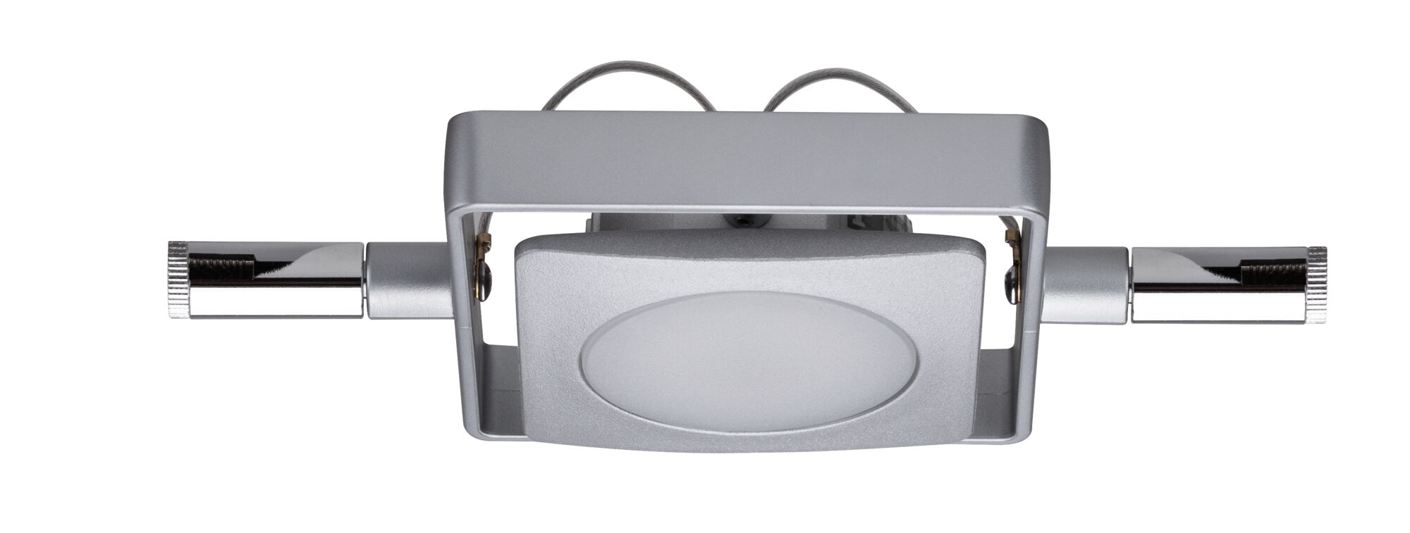 Moderner quadratischer LED-Strahler in Silber mit verstellbaren Chrom-Elementen für Akzentbeleuchtung