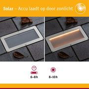 Solar LED-grondinbouwlamp Sorea Schemerings-sensor IP67 hoekig 200x100mm 2200K 0,3W 14lm 3,7V Staal geborsteld ABS/Polycarbonaat/edelstaal