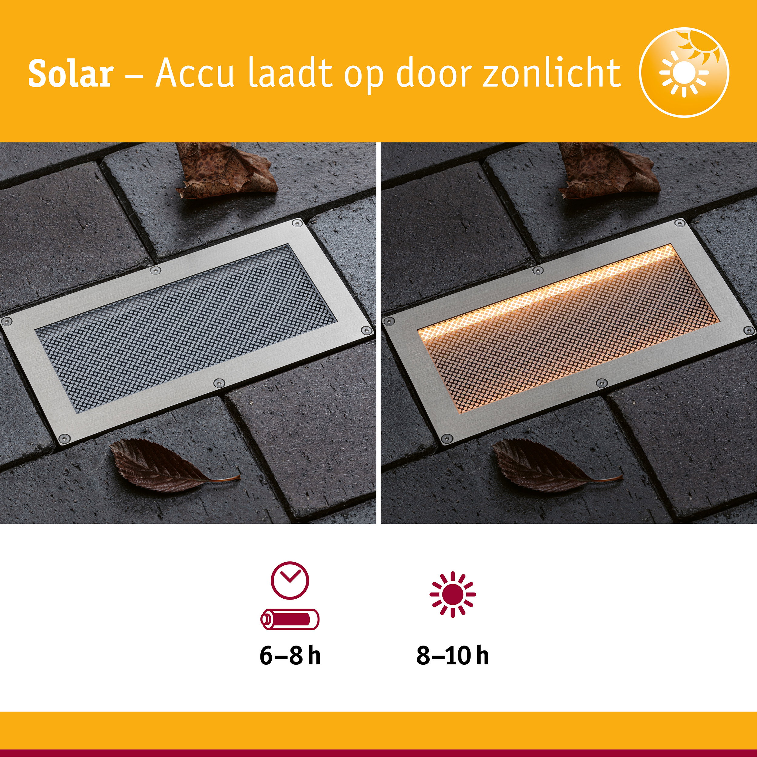 Solar LED-grondinbouwlamp Sorea Schemerings-sensor IP67 hoekig 200x100mm 2200K 0,3W 14lm 3,7V Staal geborsteld ABS/Polycarbonaat/edelstaal