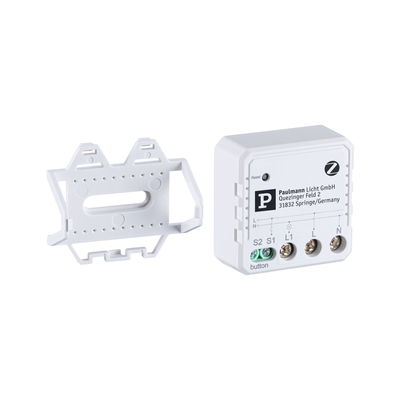 White electrical control unit with plastic mounting bracket for lighting technology.