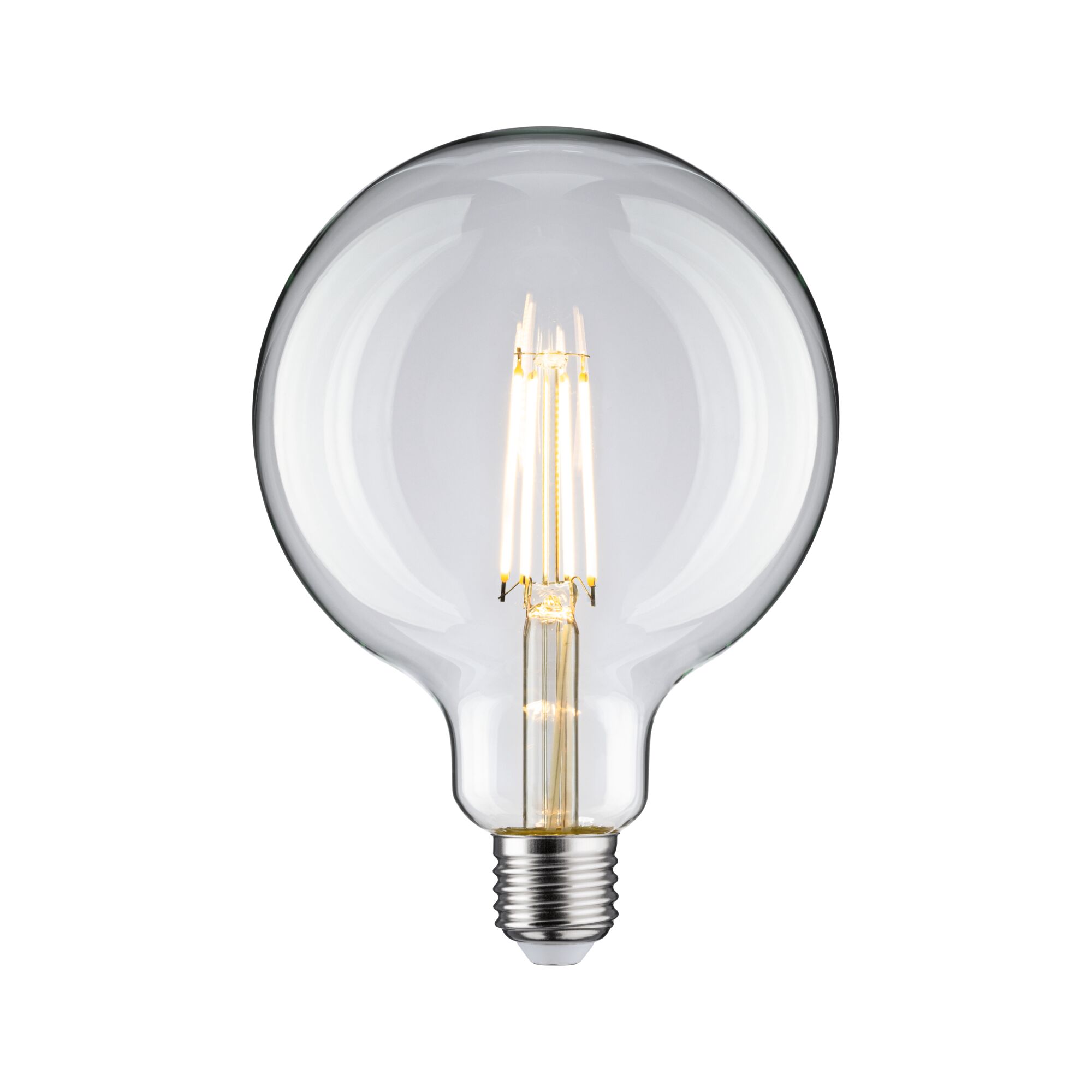 Large LED bulb with clear glass and warm white light for energy-efficient lighting solutions