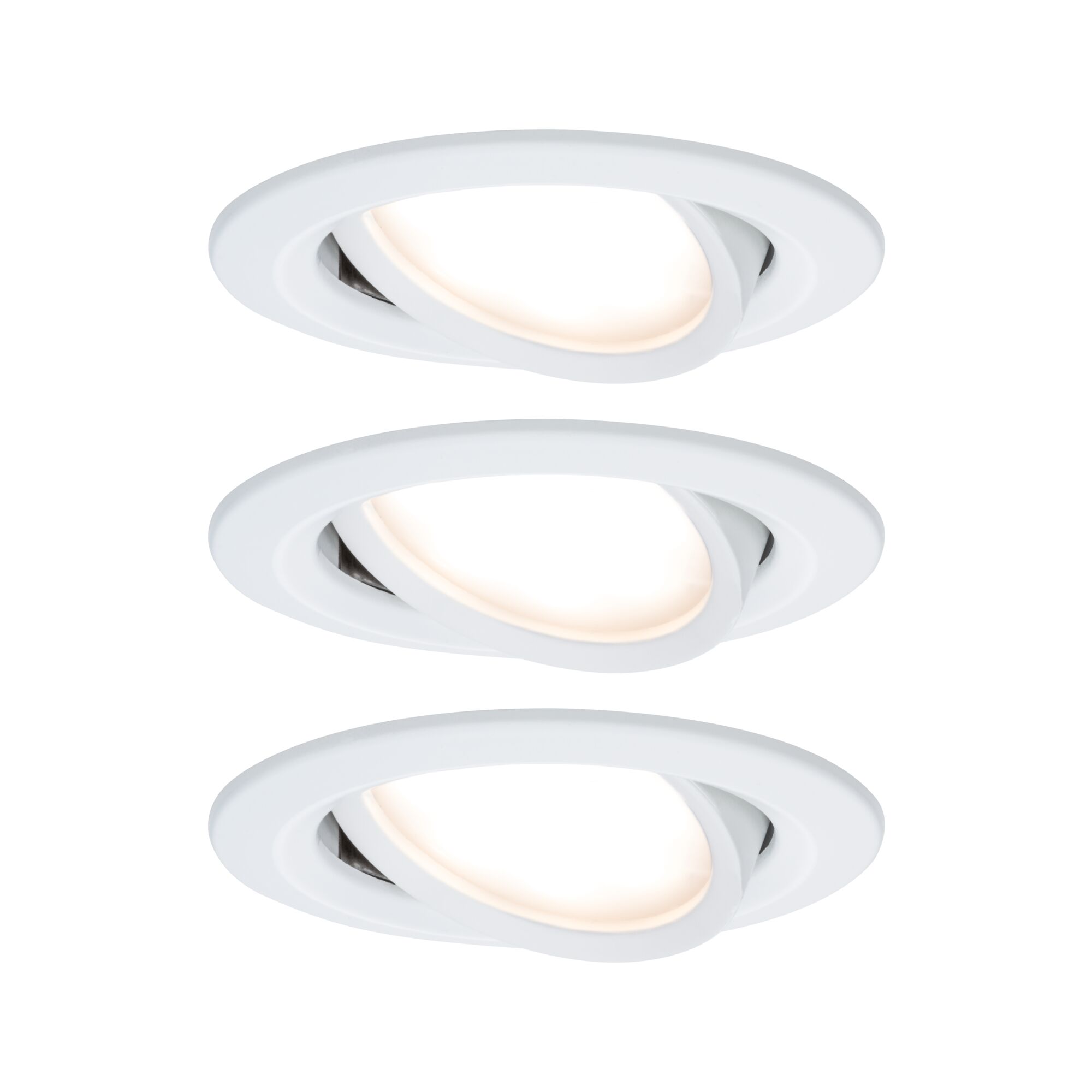Spot encastré LED 3-Step-Dim Nova Coin Kit de base orientable rond 84mm 50° Coin 3x6W 3x470lm 230V gradable 2700K Blanc dépoli Trois spots encastrés LED blancs avec tête orientable pour un éclairage flexible