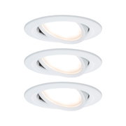 Drei weiße LED-Einbaustrahler mit schwenkbarem Leuchtkopf für flexible Raumbeleuchtung