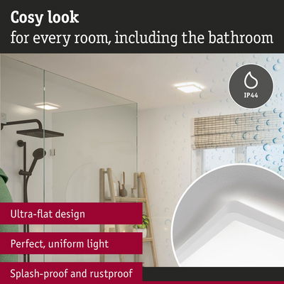 Ultra-flat white LED ceiling light with IP44 rating for bathroom, splash-proof and rustproof