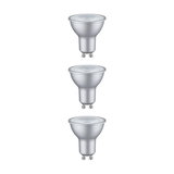 Three silver GU10 LED spotlights with matte finish for energy-efficient lighting solutions