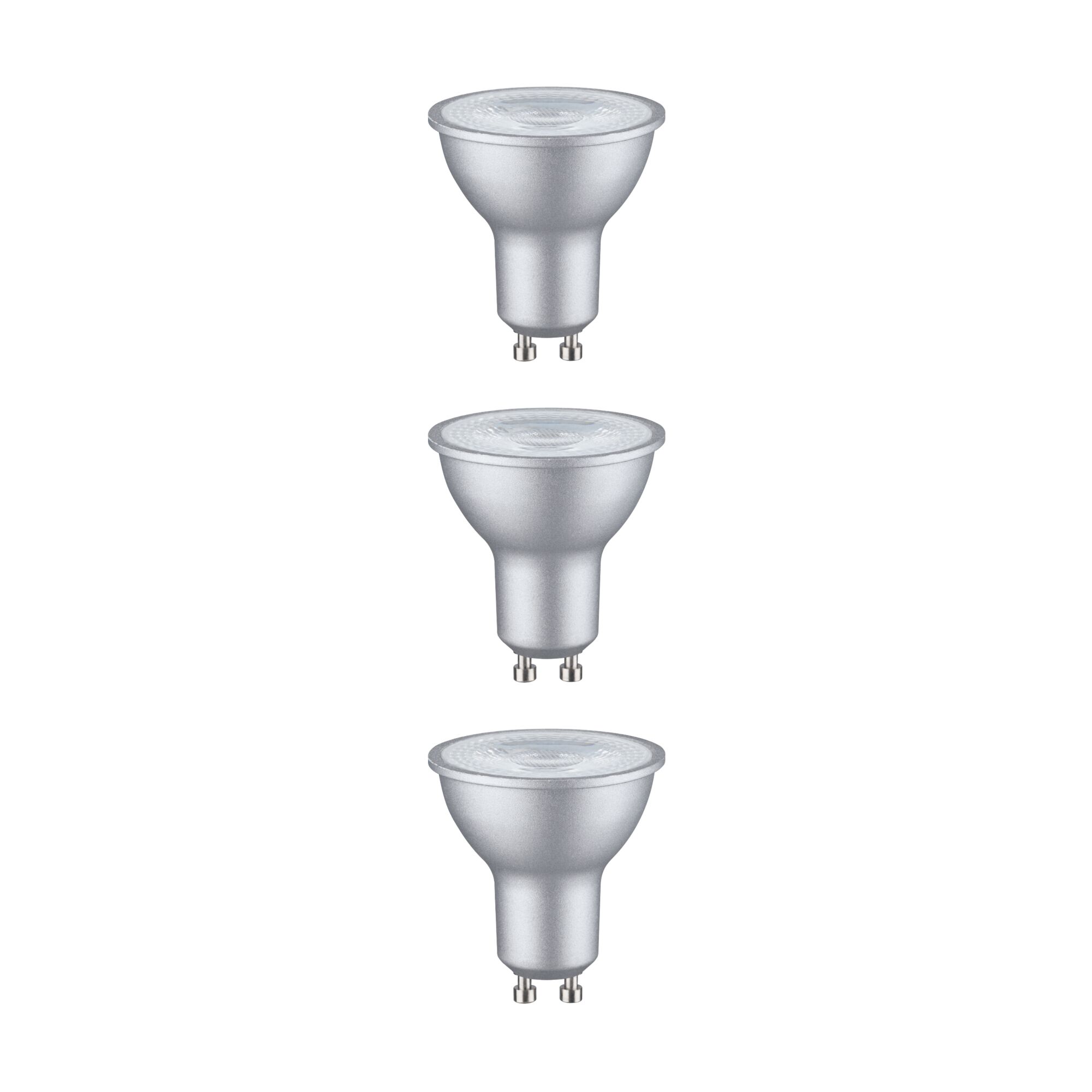 Set 230 V Standard LED Reflector GU10 3-piece set 3x460lm 3x7W 2700K dimmable Chrome matt Three silver GU10 LED spotlights with matte finish for energy-efficient lighting solutions