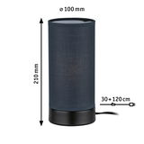 Schwarze Stoff-Tischlampe mit 210 mm Höhe und 100 mm Durchmesser, Kabel 150 cm lang, moderne LED-Beleuchtung