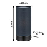 Black fabric table lamp 210 mm high, 100 mm diameter, LED plug with 150 cm cable for home lighting