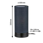 Black fabric table lamp 210 mm high, 100 mm diameter, LED plug with 150 cm cable for home lighting