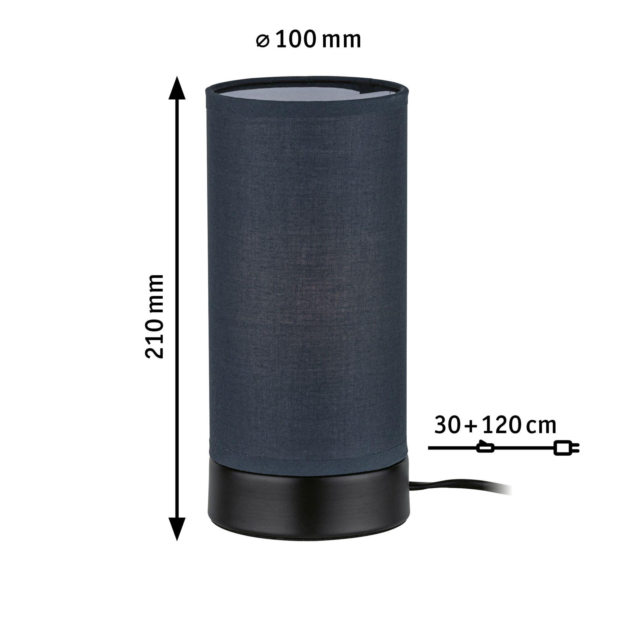 Black fabric table lamp 210 mm high, 100 mm diameter, LED plug with 150 cm cable for home lighting