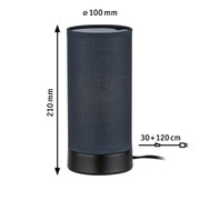 Black fabric table lamp 210 mm high, 100 mm diameter, LED plug with 150 cm cable for home lighting