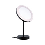Schwarzer LED-Tischspiegel mit runder Beleuchtung und Touch-Schalter für präzises Make-up.