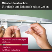 Ultraflache weiße Möbel-Einbauleuchte mit 3x 225 Lumen, passend für 54 mm Öffnungen