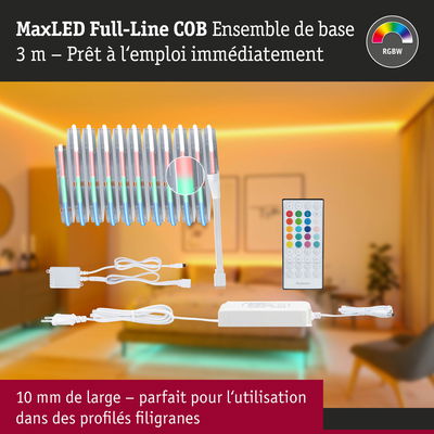 Bande LED MaxLED Full-Line COB 3 m avec télécommande et alimentation pour éclairage RGBW