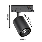Spot LED noir en métal de 142 mm de hauteur et 78 mm de diamètre pour éclairage intérieur moderne
