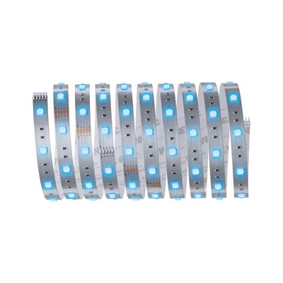 Flexibele LED-strip met blauwe LEDs op transparante basis voor moderne lichteffecten.