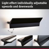 Black adjustable metal wall light with individually adjustable upward and downward light effect at 75 degrees