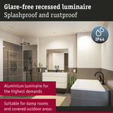 Aluminium recessed luminaire in bathroom with IP44 rating, splashproof and rustproof, perfect for damp rooms
