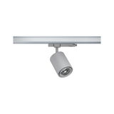 Moderne grijze metalen LED-spot voor railsystemen, geschikt voor accentverlichting binnen.