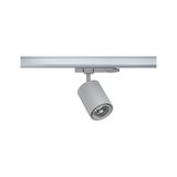 Modern grey metal LED spotlight for track systems, perfect for accent lighting in interiors.