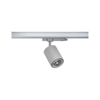 Modern grey metal LED spotlight for track systems, perfect for accent lighting in interiors.