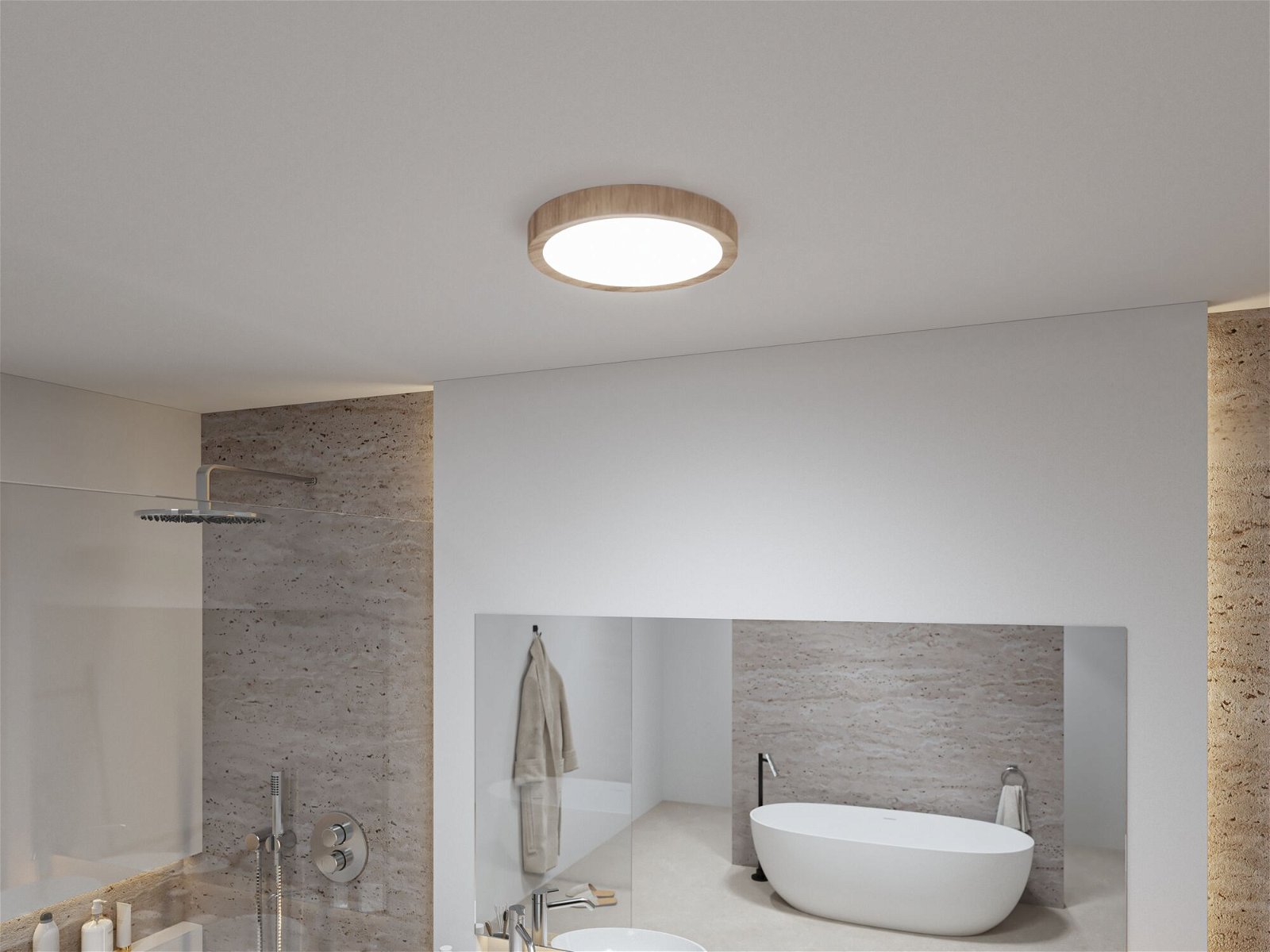 Selection Bathroom LED 1200lm Holzoptik White 230V Deckenleuchte Tega Switch 22,5W IP44