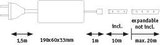 Technical drawing of white LED power supply measuring 190x60x33 mm with connection cables