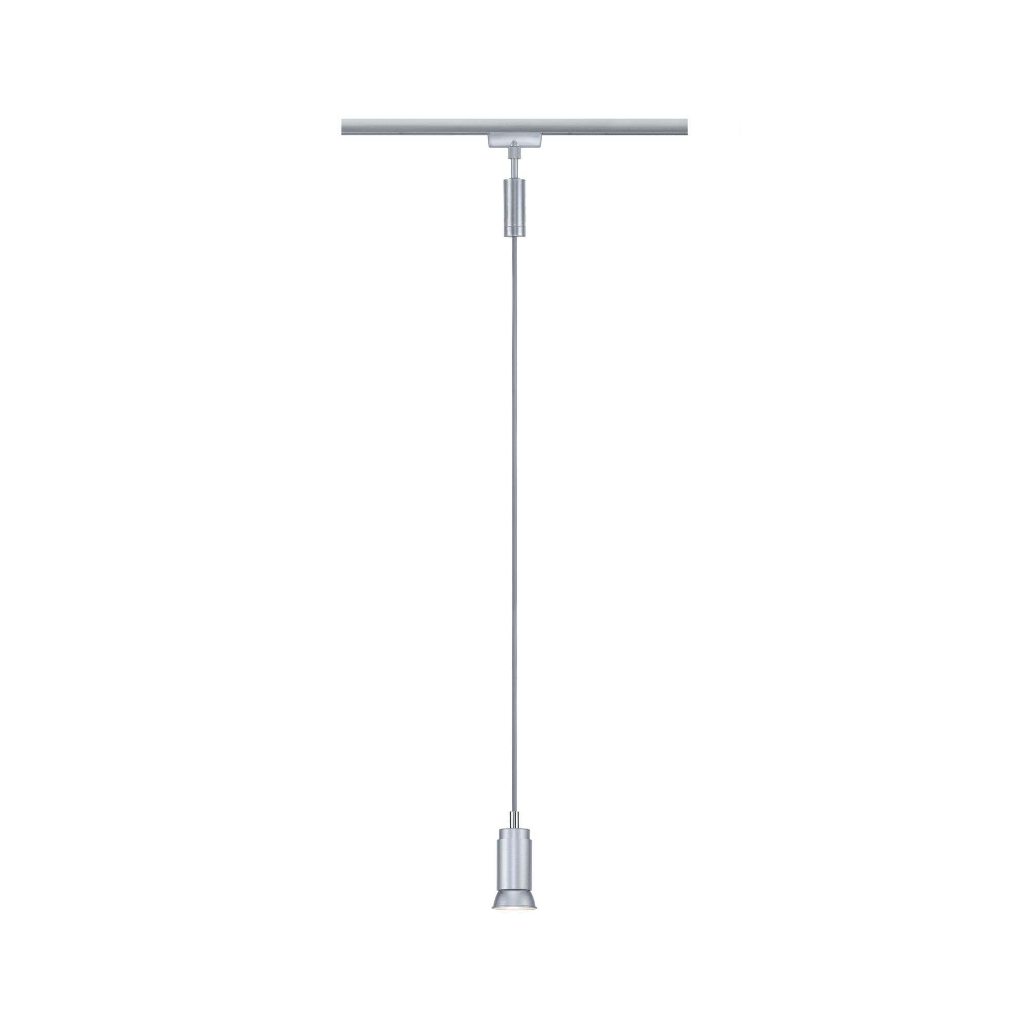 Moderne sølv LED-pendellampe med aluminiums hus og kabel til skinnesystemer