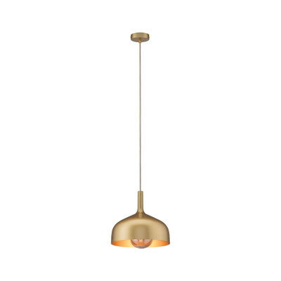 Moderne hanglamp van goudkleurig metaal met zichtbare lamp voor stijlvolle binnenverlichting