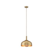 Modern pendant light in gold metal with exposed bulb for elegant interior lighting and decor