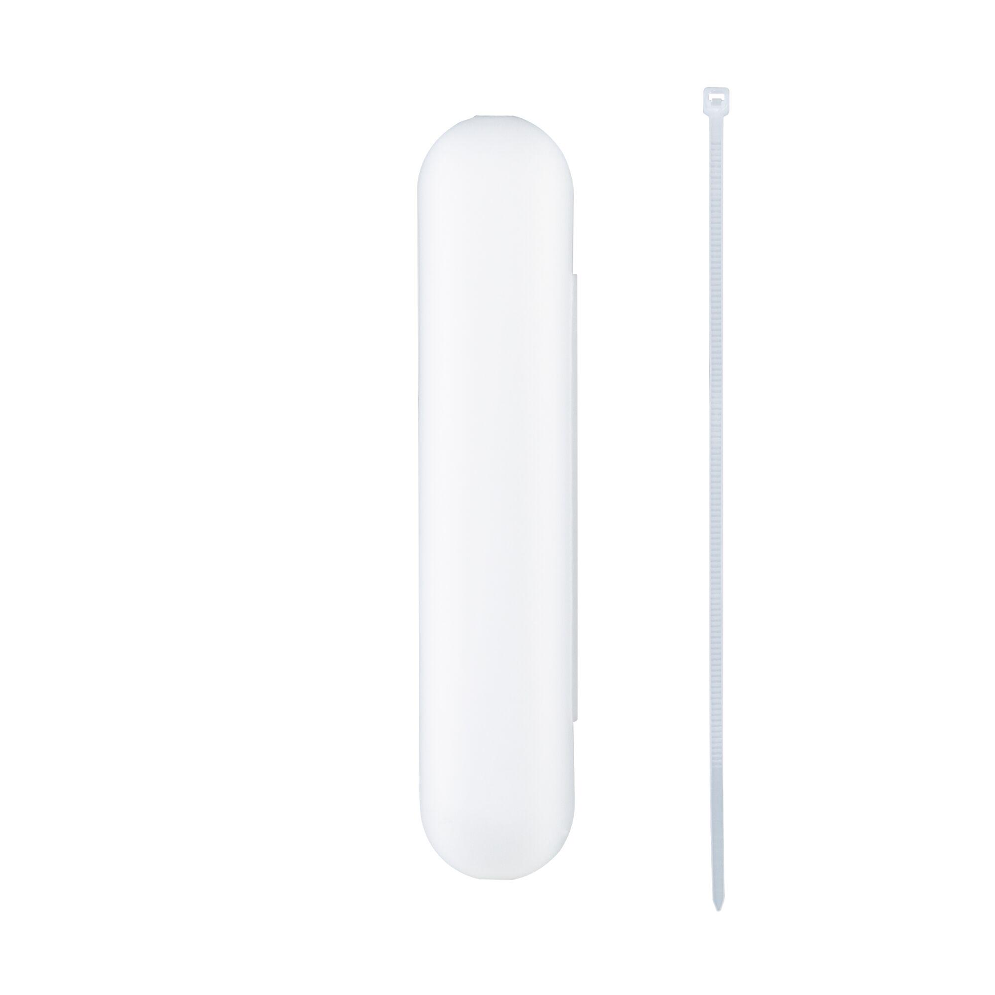 White plastic housing with cable tie for LED lighting, modern accessory for lighting systems