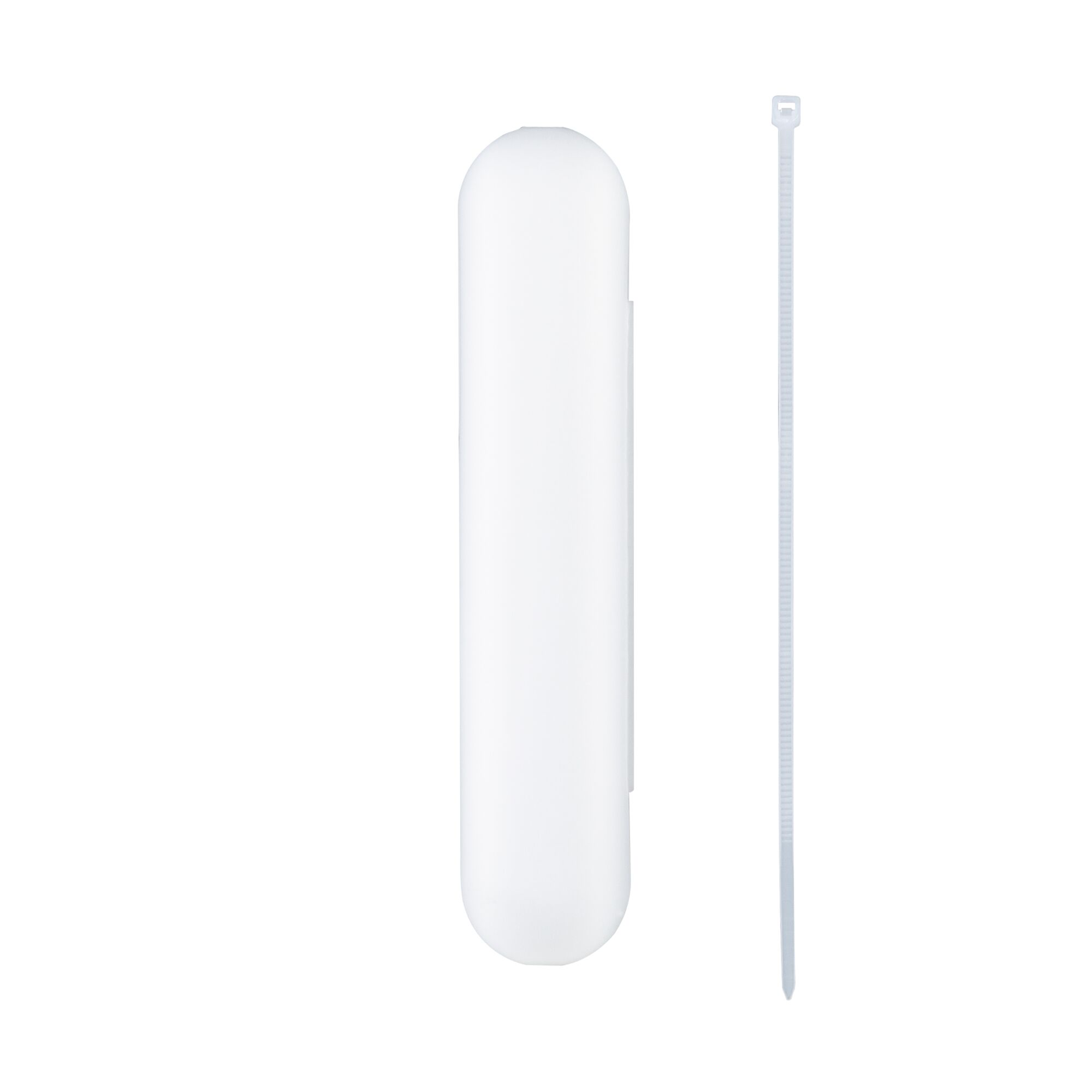 White plastic housing with cable tie for LED lighting, minimalist design accessory