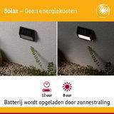 Zwart zonne-energie buitenwandlamp met batterij en 12 uur brandduur
