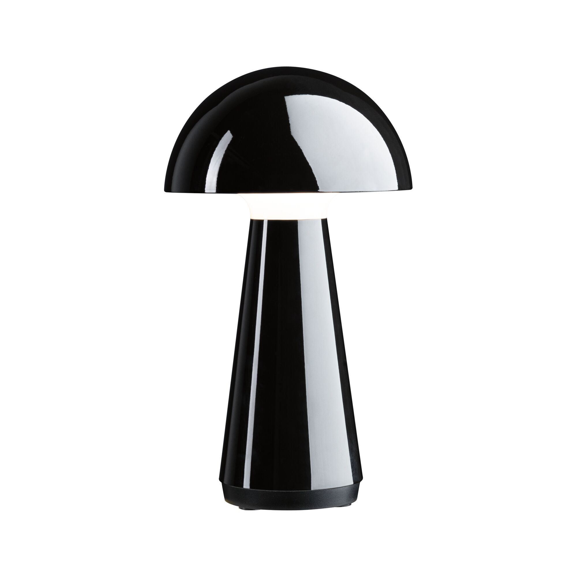 Moderne schwarze Tischlampe aus Kunststoff mit pilzförmigem Schirm und LED-Beleuchtung