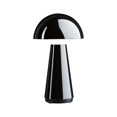 Moderne schwarze Tischlampe aus Kunststoff mit pilzförmigem Schirm und LED-Beleuchtung
