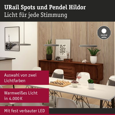 Moderne Pendelleuchten URail Spots Hildor in Grau mit LED, warmweißes Licht für Esszimmerambiente