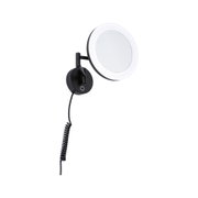 Schwarzer Wandspiegel mit LED-Ring und flexiblem Arm aus Metall für Badbeleuchtung