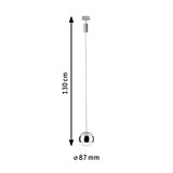 Modern pendant light with 87 mm diameter and 130 cm length in chrome for stylish room lighting