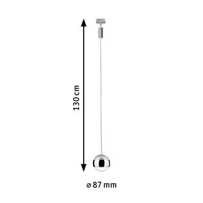 Modern pendant light with 87 mm diameter and 130 cm length in chrome for stylish room lighting