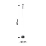 Modern pendant light with 87 mm diameter and 130 cm length in chrome for stylish room lighting