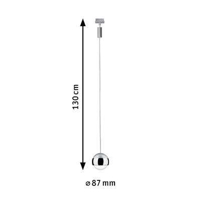 Modern pendant light with 87 mm diameter and 130 cm length in chrome for stylish room lighting