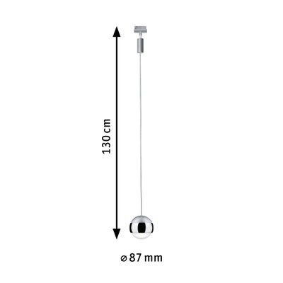 Moderner Pendelleuchte mit 87 mm Durchmesser und 130 cm Länge in Chrom für stilvolle Raumbeleuchtung