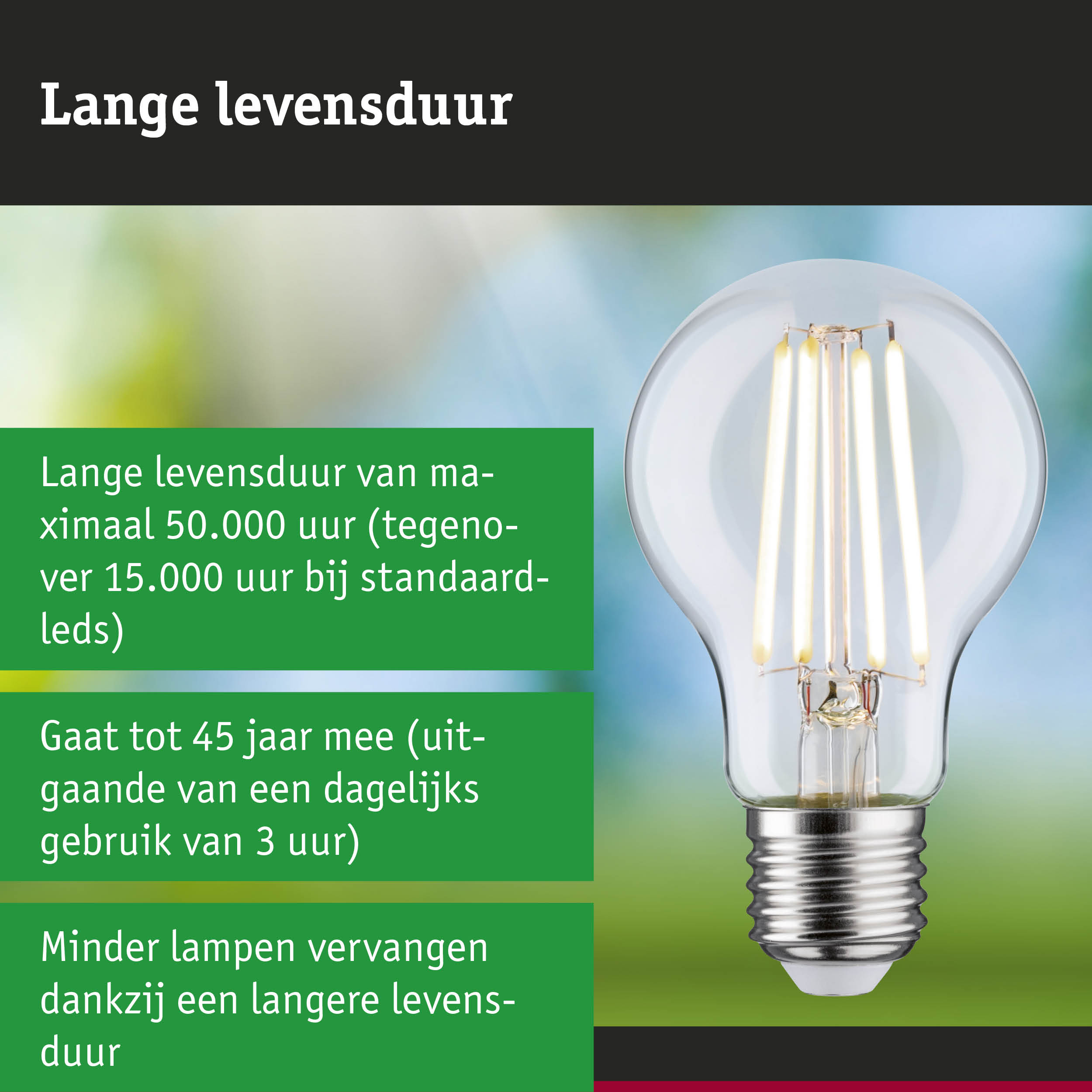 LED-lamp met 3,5 keer langere levensduur dan conventionele lampen, energiezuinige verlichting