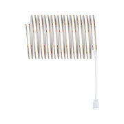 Bande LED flexible blanc chaud avec câble de connexion blanc pour éclairage polyvalent.