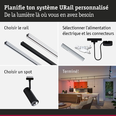 Système URail noir avec alimentation et spot pour éclairage LED personnalisé dans la maison