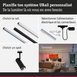 Système URail noir avec alimentation et spot pour éclairage LED personnalisé dans la maison